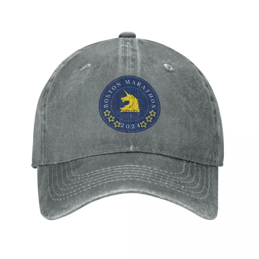 Vintage 2024 Boston Marathon Baseball Cap Men Women Distressed Washed Snapback Cap Outdoor All Seasons Unstructured Soft Cap