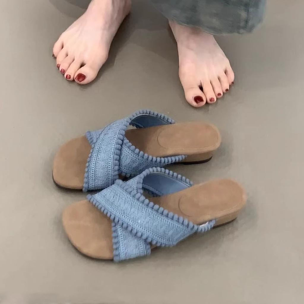 Nisje retro bohemske slippers med flat bunn for kvinner å bruke sommer nye seaside ferie strand kule slippers