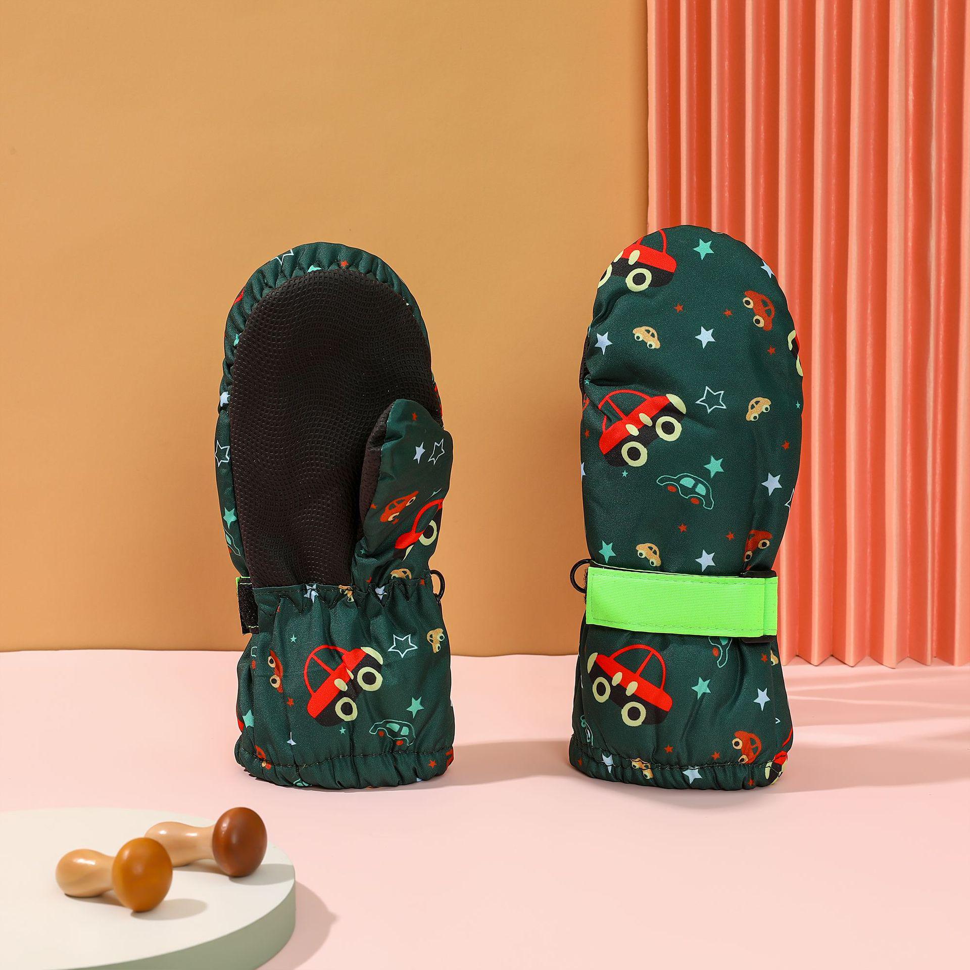 

Детские водонепроницаемые лыжные перчатки - забавный принт, ветрозащитные, теплые, милые варежки для игр в снегу 2-5 Years