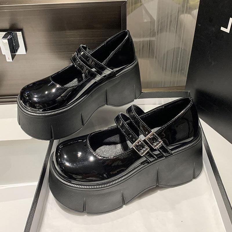 

Round head heightening French Mary Jane single shoes women s spring and autumn 2025 new retro British style black platform small leather shoes 35