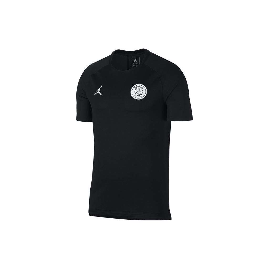Paris Saint-Germain x Jordan Collaboration Letter Print Round Neck Quick-Dry Short Sleeve T-Shirt Unisex Tops Black AJ2396-011
