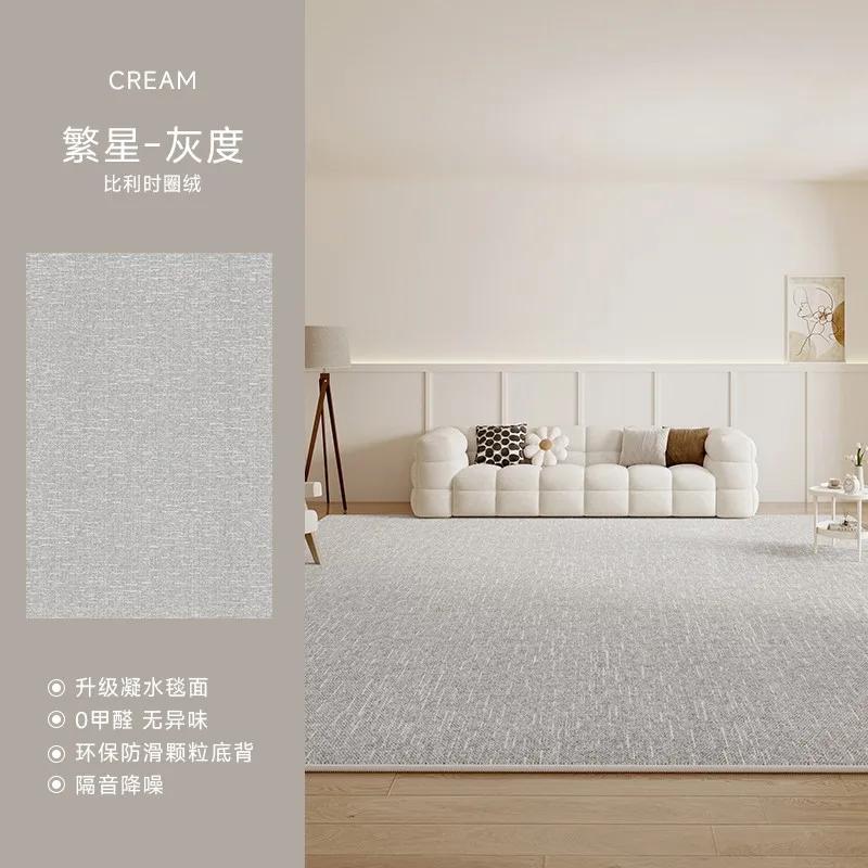 Solid living room carpet cotton linen waterproof dirt resistant easy to clean high end loop velvet printed rug for home decor