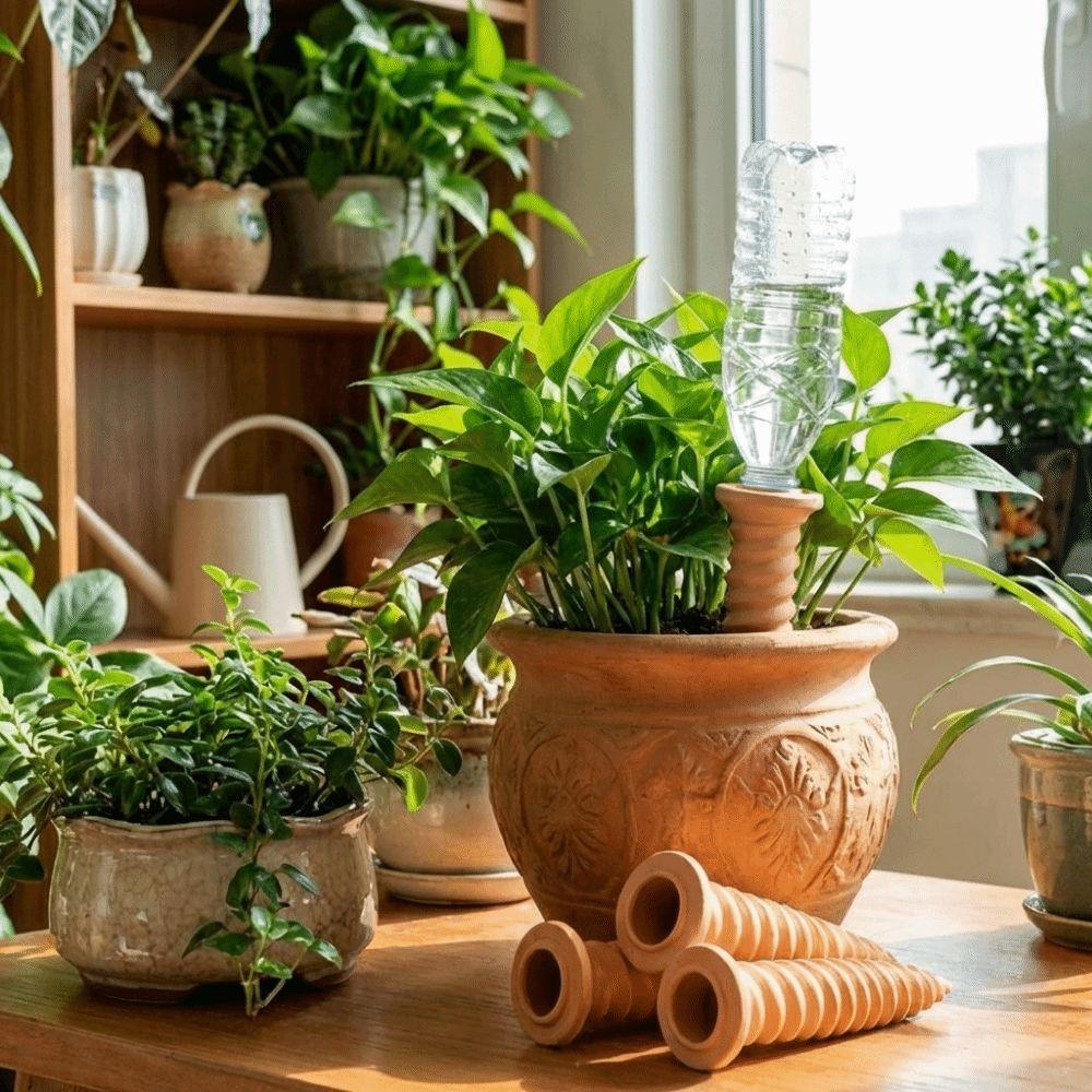 Screws-Shaped Plant Watering Stakes Natural Clay Terracotta Watering Device  Office