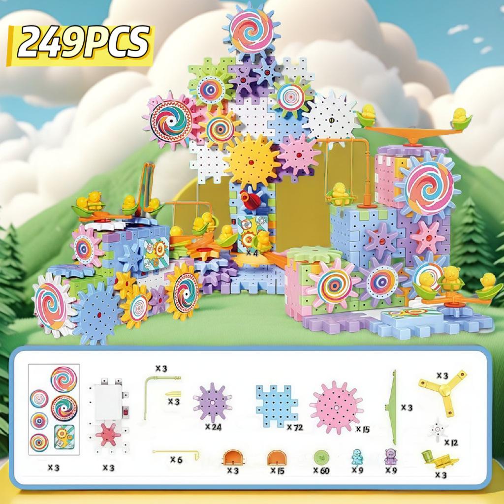 Children's Educational DIY Electric Gear Rotation Building Blocks Toy Set
