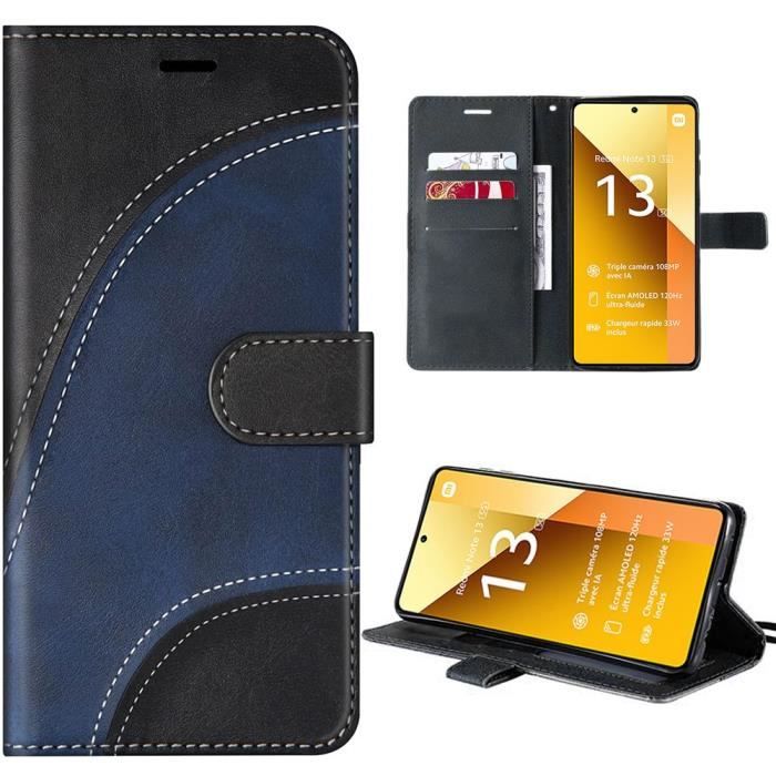 Hülle für Xiaomi Redmi Note 13 5G (nicht für 4G), Hülle mit elegantem zweifarbigem Leder-Effektmuster Schwarz-Marineblau