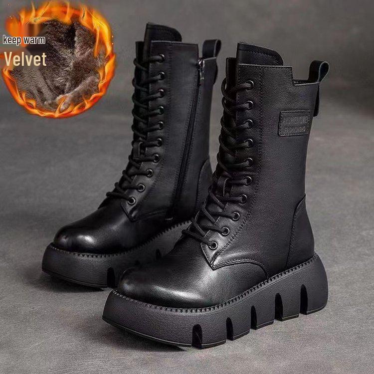2023 Winter Women's High-Top Martin Boots: Thick Sole, Warm, Casual, Versatile, Lace-Up Cotton Boots.