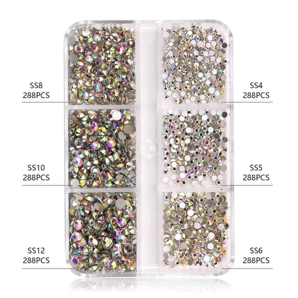 6 Grid Square Diamond Set, Nail Art Jewelry, Diamond Mirror Transparent Square Diamond Mixed Flat Bottom Diamond Diy Nail Decoration