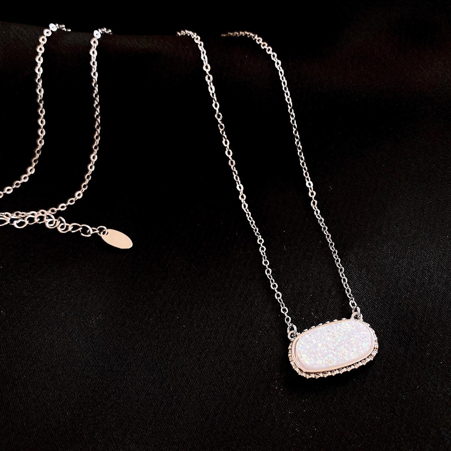 Korean simple oval resin pendant necklace women s versatile sweater chain necklace