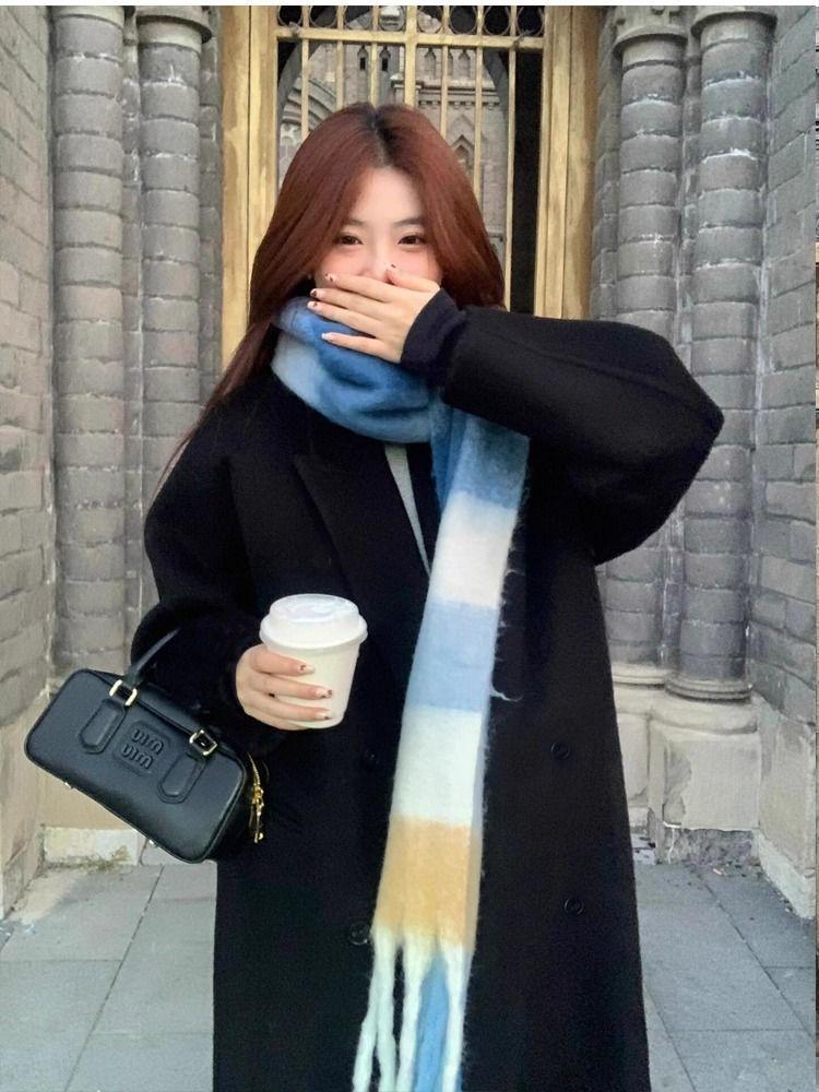 2025 Korean Style Wool Mid-Length Over-the-Knee Coat