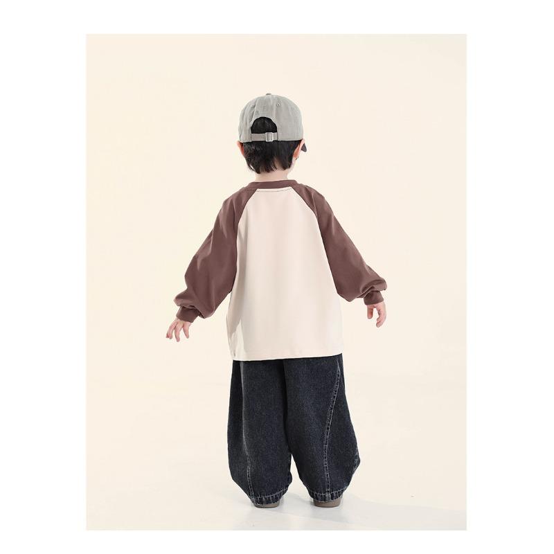 Boys Loose Long Sleeve Cotton T Shirt Raglan Sleeve Casual Kids Tops For Toddler Children