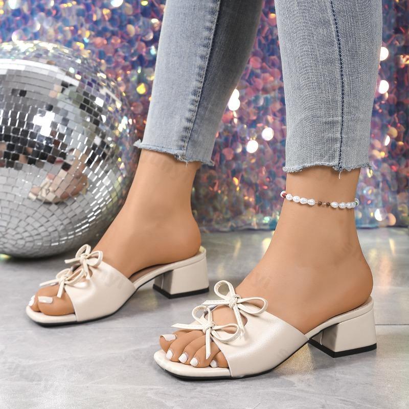 Mode 2025 Neue Sommer-Mode Schleifendesign Quadratischer Kopf Lässige Sandalen für Damen Offene Zehen Atmungsaktiv Bequem Elegant Strand-Slipper