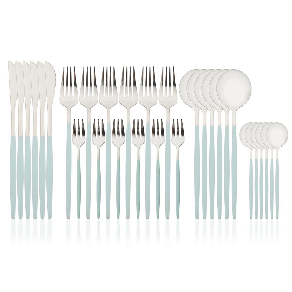 Sada příborů 30 ks Sada příborů pro 6 duhových barev Sada příborů z nerezové oceli Nůž Vidlička Lžíce Sada nádobí Sada rodinného nádobí