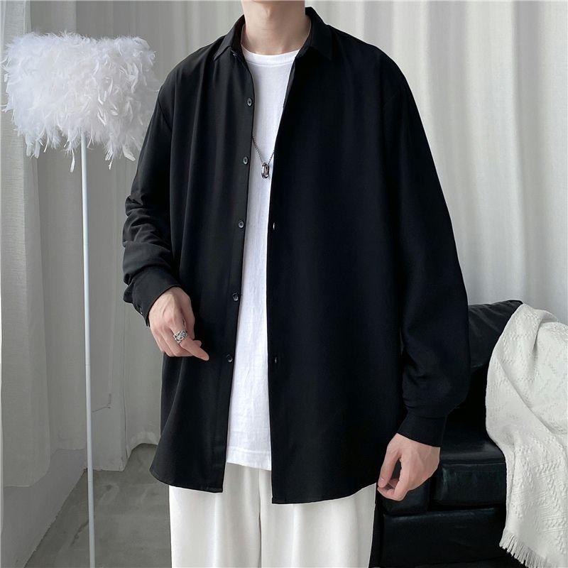 Men Korean Fashion White Long Sleeve Shirts Mens Harajuku Black Oversized Shirt Male Button Up Shirts Blouses 3XL