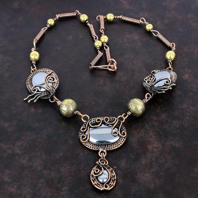 Shungite Necklace Copper Wire Wrapped Gemstone Necklace Adjustable Chain Necklace Handmade Necklace Copper Wire Wrap Jewelry Gifts For Wife