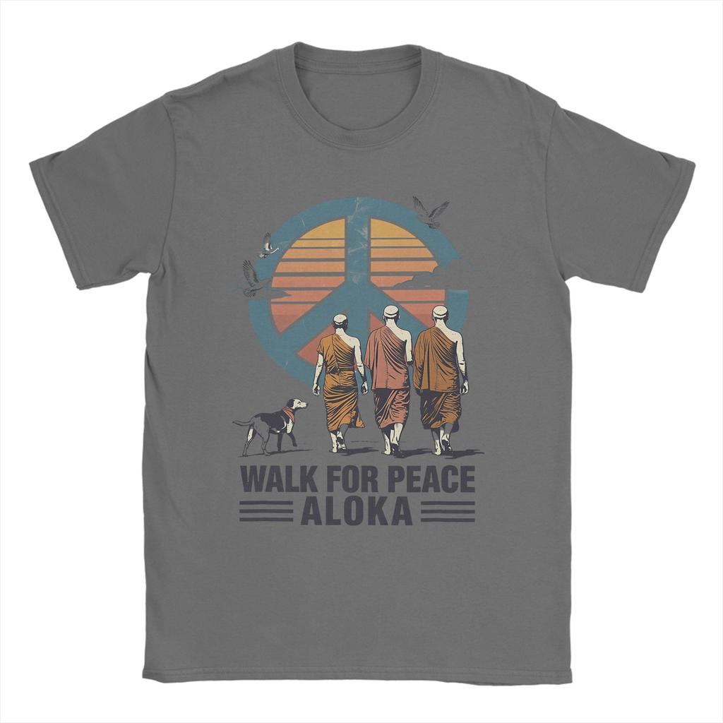 Walk for Peace Monks with Aloka Dog T Shirt Unisex Women Cotton Novelty TShirt Tee Shirt Short Sleeve Clothes Printed