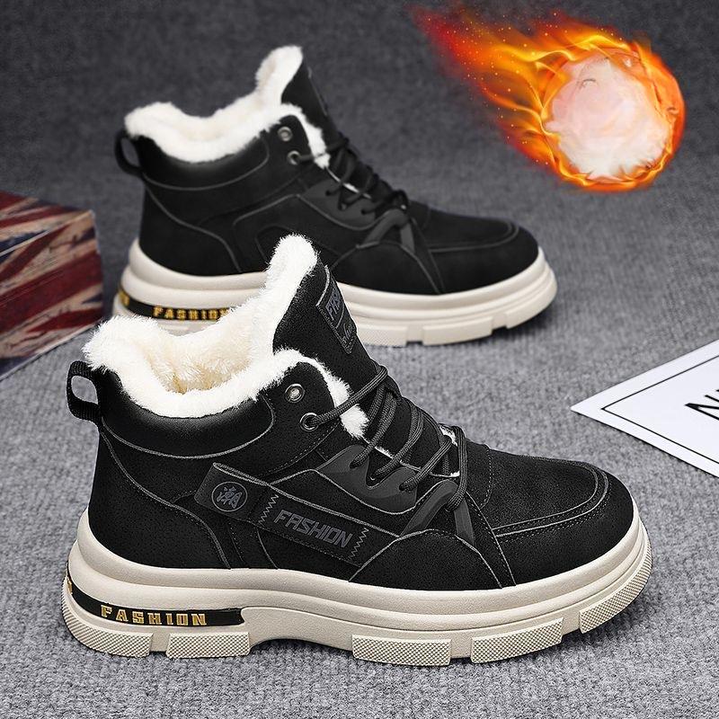 

Мужские зимние ботинки 2024 года, плюшевые теплые высокие зимние трендовые удобные ботинки на платформе со шнуровкой для активного отдыха, теплые хлопковые ботинки, защищающие от холода 39