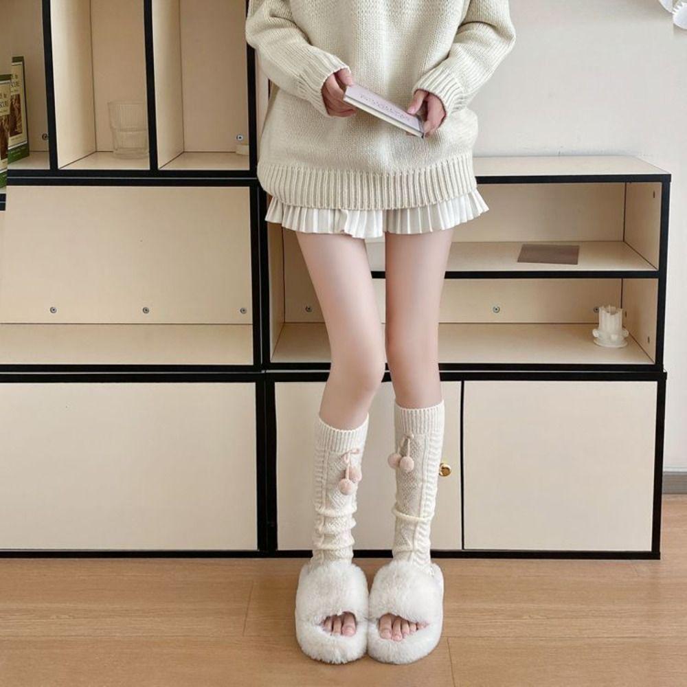 Knitted Thigh Socks Warm Thermal Long Stockings Cute Foot Covers Cold Weather