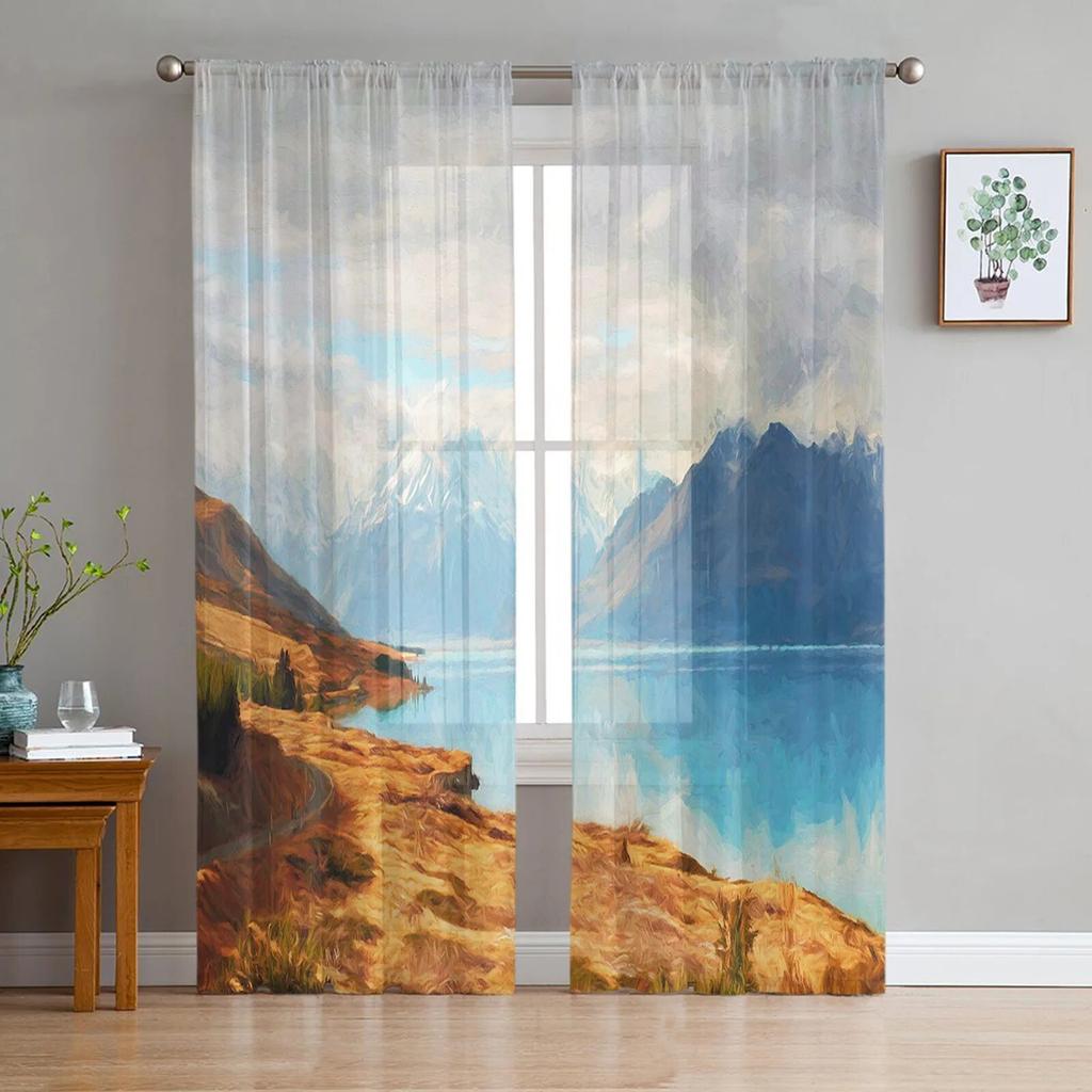Lakeside Forest Mountain Tulle Curtain Home Office Window Decor Bedroom Kitchen Balcony Modern Sheer Curtain