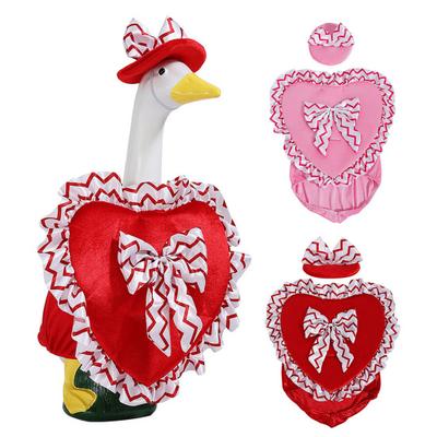 Disfraces para Ganso de Porche del Día de San Valentín Disfraz con Volantes en Forma de Corazón Sombrero con Lazo Ropa para Ganso de Césped Se Adapta a Estatua de Ganso de 23 Pulgadas para Decoración de Jardín Patio