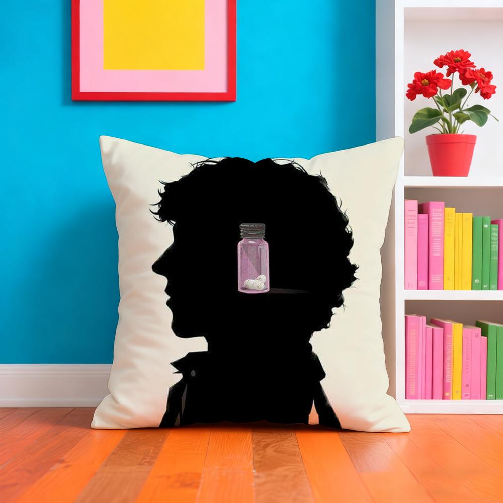 S-Sherlock H-Holmes Cushion Cover Plush Fabric Soft Double-Sided Printed Sofa Warm Winter Home Gift Pillow Case