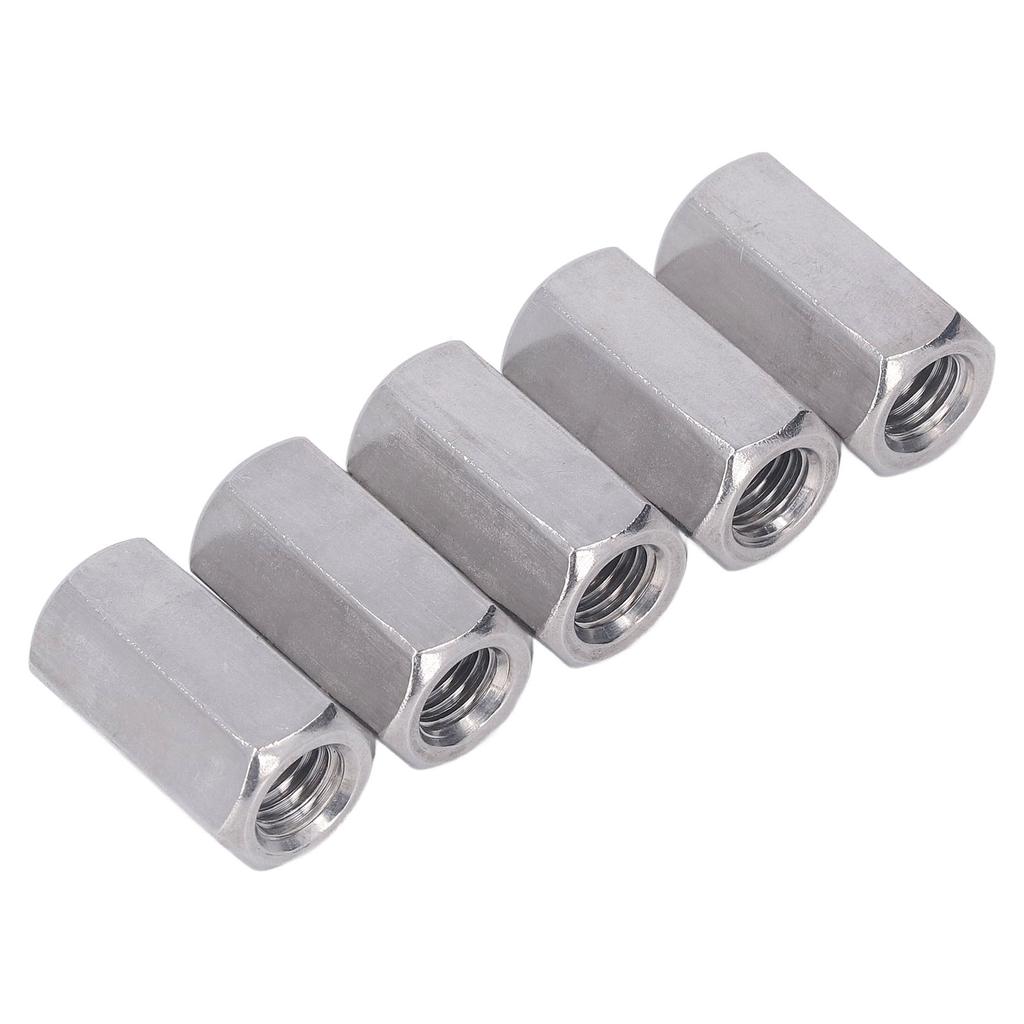 5PCS Hex Coupling Nuts 304 Stainless Steel Metric Fine Thread Screws Studs Connection Nut