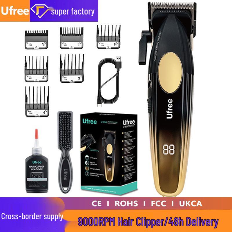 Трансграничная профессиональная машинка для стрижки волос с высокой скоростью 9000 об/мин, цифровым дисплеем и бесщеточным двигателем для жирных волос золотой/чёрный
