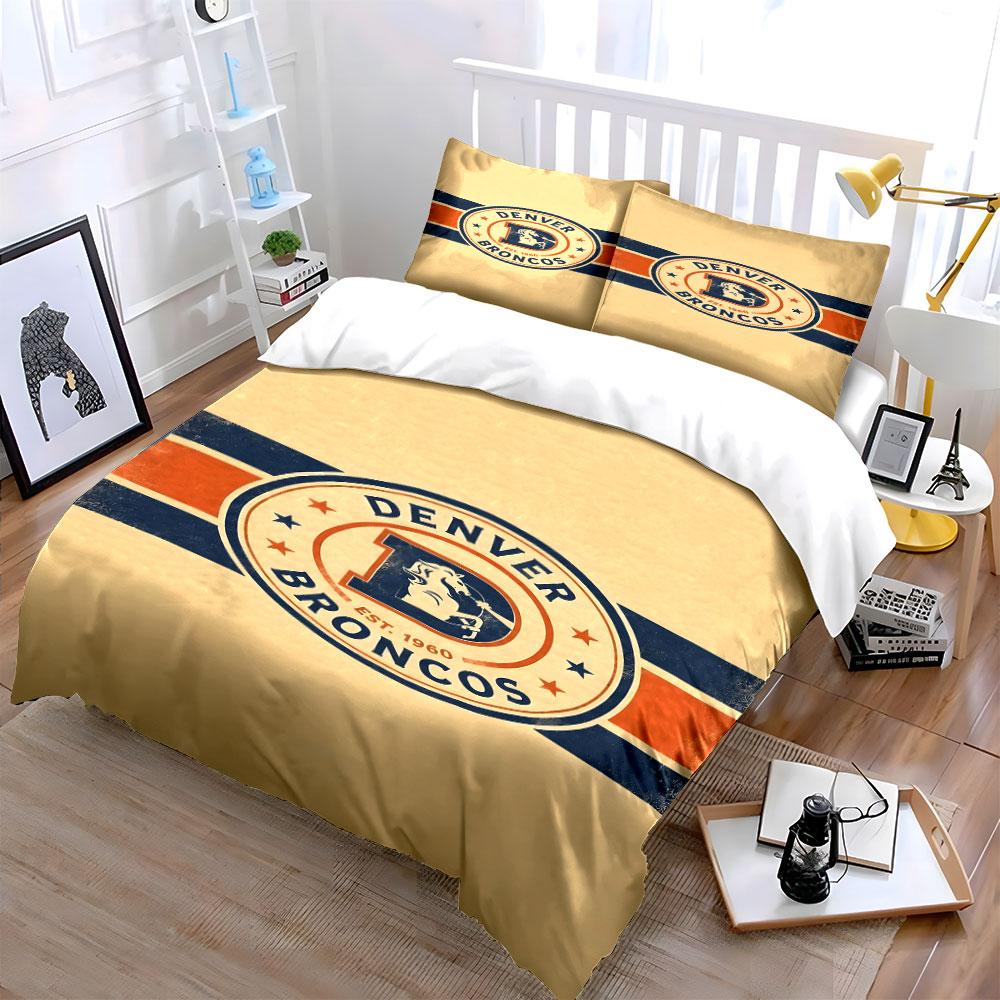 Denver Broncos Vintage Logo Design Print Bedding Set Duvet Cover Pillowcases (1* Duvet Cover 2* Pillowcases Do Not Include Comforter)