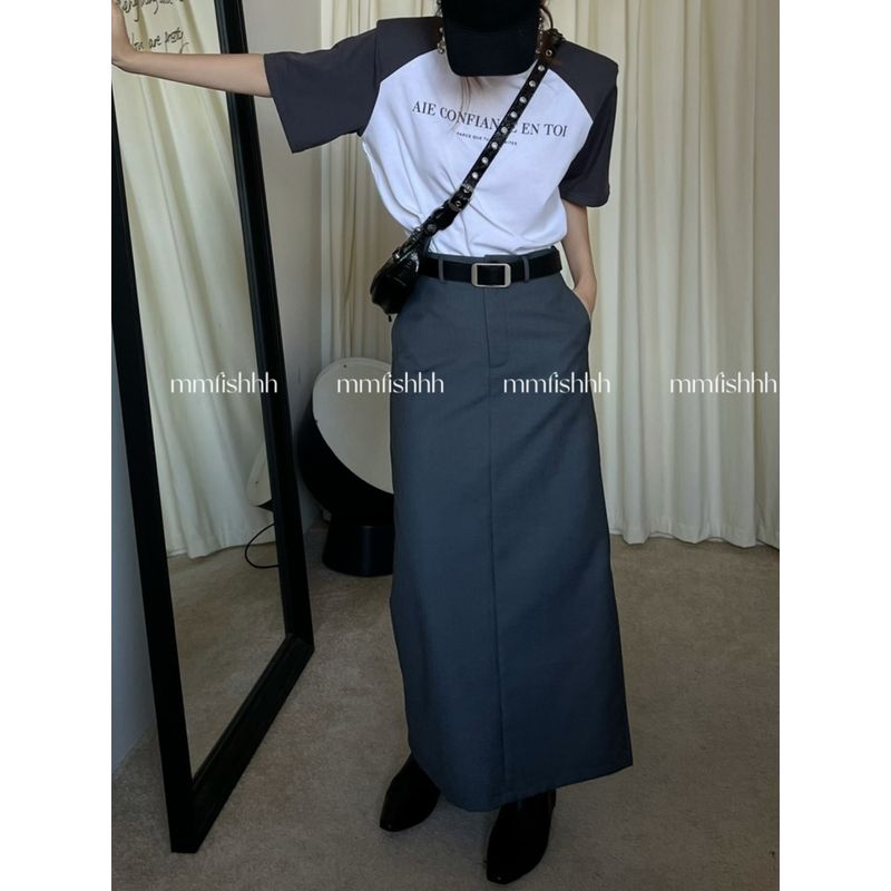 

2025 Spring Chubby Girl High Waist Look Taller Figure Flattering Side Slit Straight Suit Half-Length Dress Temperament Commute plus Size Grey (Length 92) XL