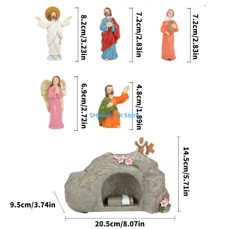Resurrection Easters Tomb Scene Figurines Set for Seasonal Tabletop Decorations D57B