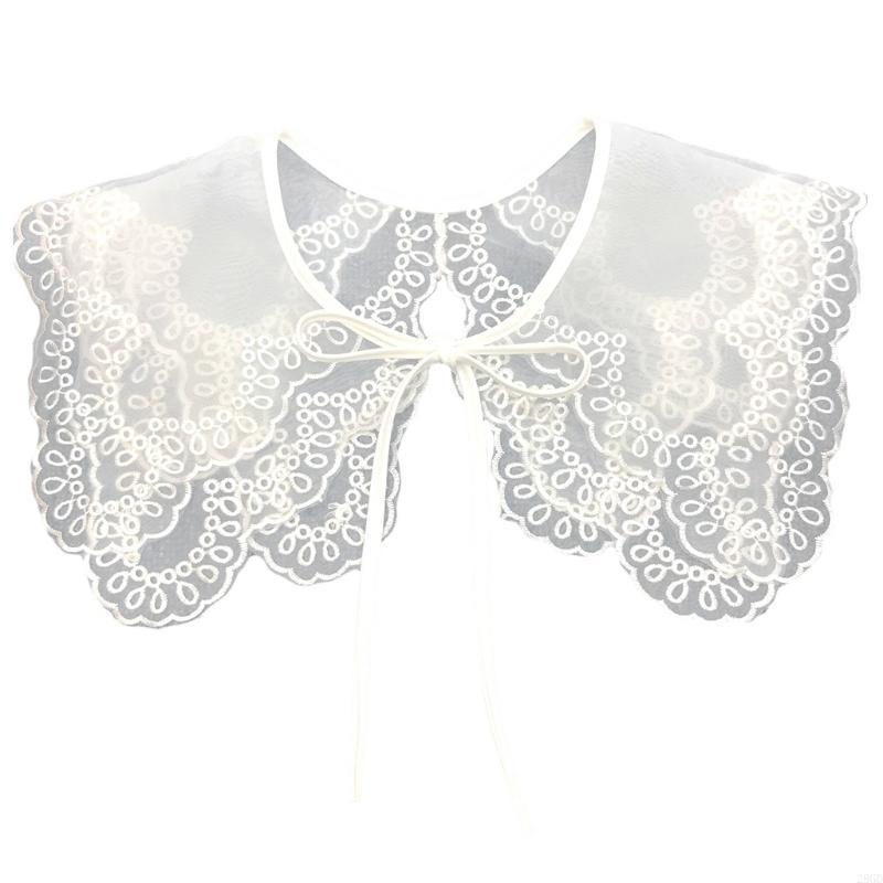 

28GD Съемная половина рубашки Ложный фальшивый воротник Вышивка Жабо на шею Шаль Дики Мини-накидка На шнуровке Ленточное ожерелье Короткий кейплет