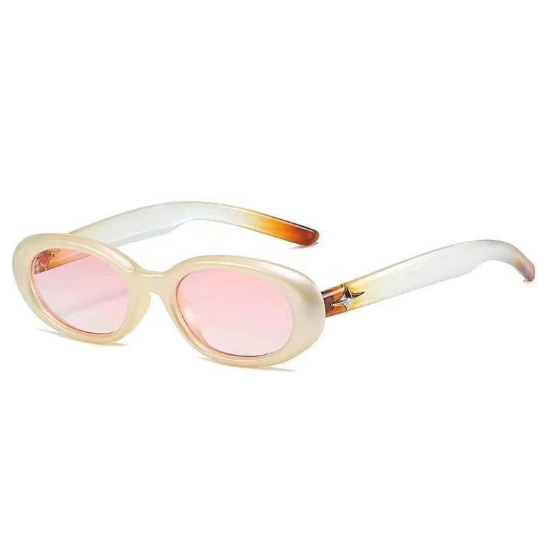 Y2K Fashion Sweet Cool Spicy Girl Sunglasses For Women Men Premium Retro Oval Laser Pink Shade For Women Small Frame Star Decorative Sun Glasses