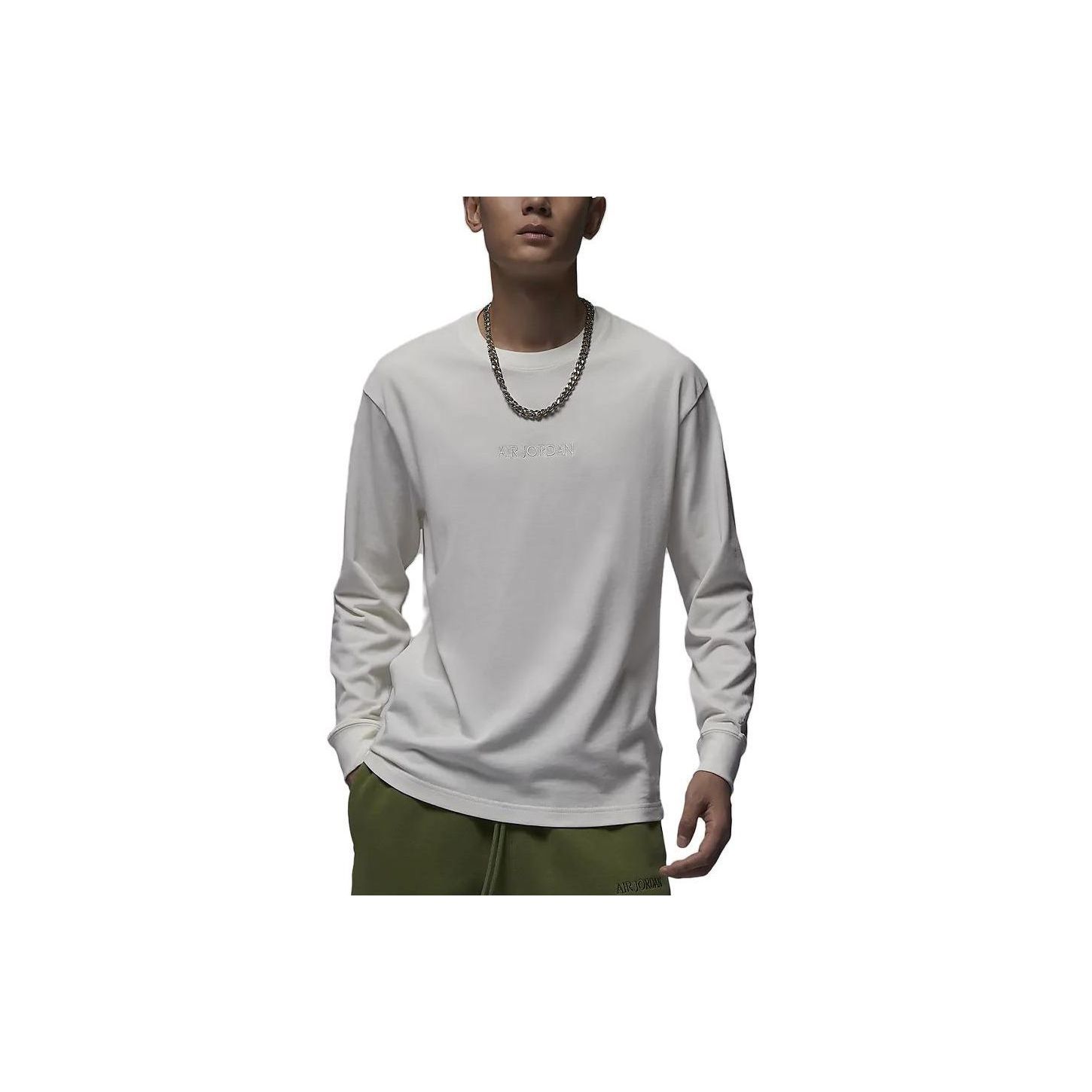 

Jordan Wordmark Solid Round Neck Sports Long Sleeve T-Shirt Men Tops Sail-White FJ0703-133 XL