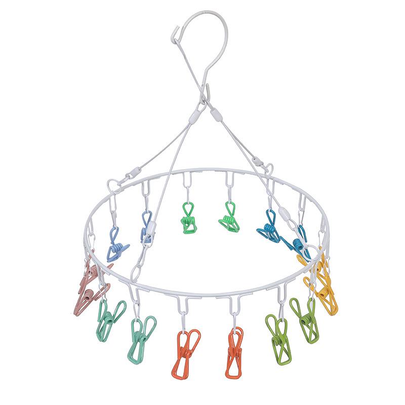 Colorful Rainbow Clothes Drying Rack with Multi-Clips - Windproof, Round, Ideal for Dorms, Balconies, Socks, and Children's Clothing