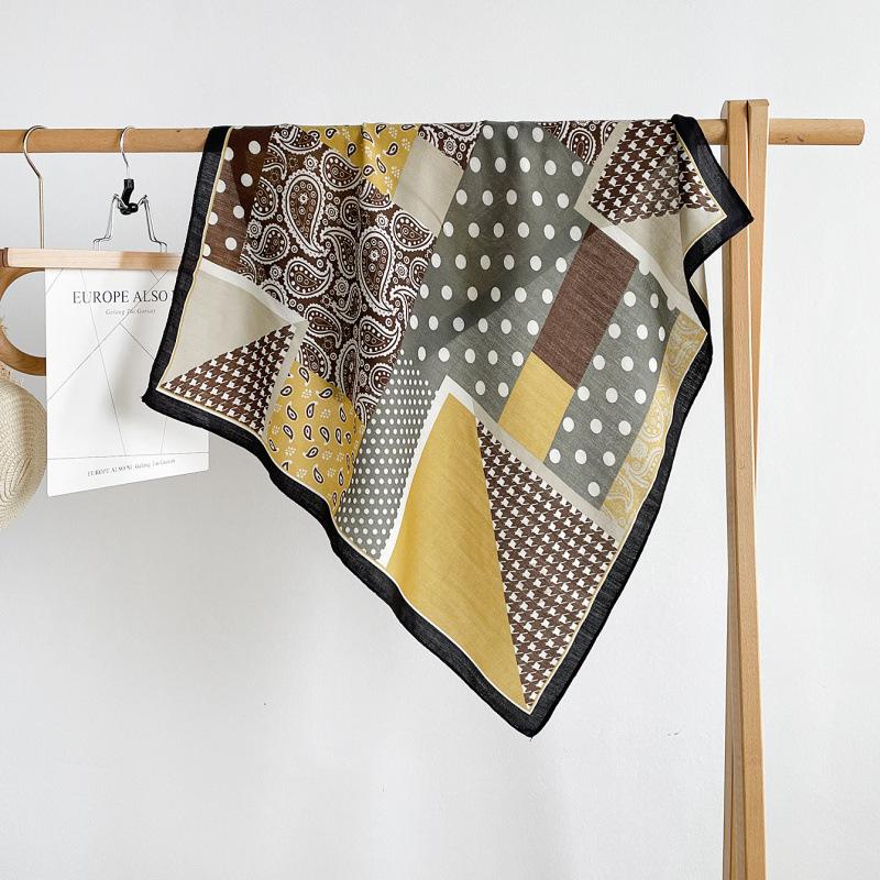 Decorative Small Square Scarf 71CM Simulated Silk Scarf Spring and Autumn Headscarf Neck Protection Cotton and Linen Scarf Scarf Tied Silk Scarf