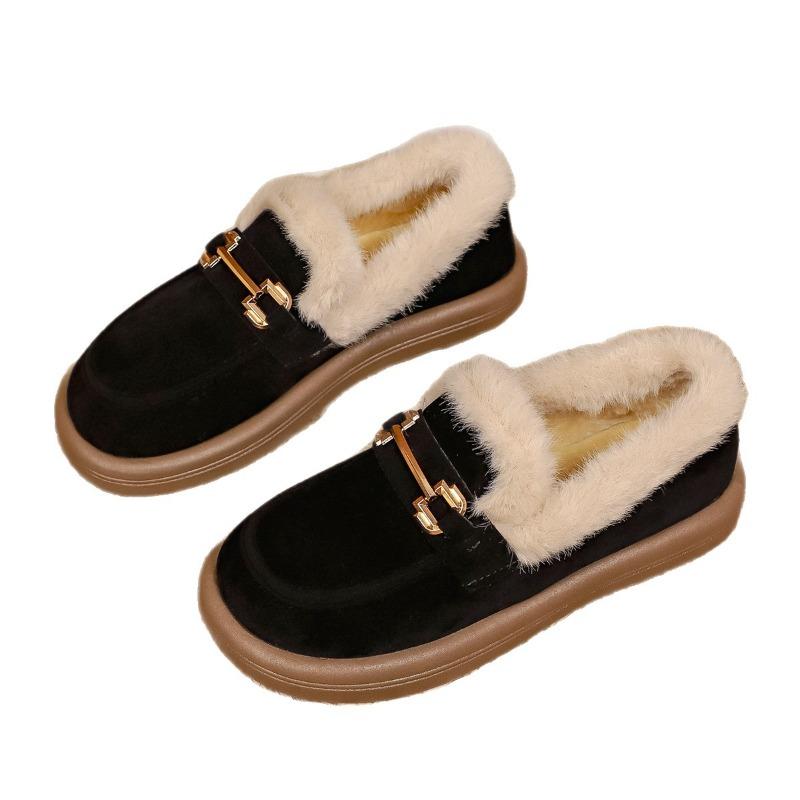 Nya låga en-fots fleecefodrade och förtjockade damskor med fluffiga snökängor