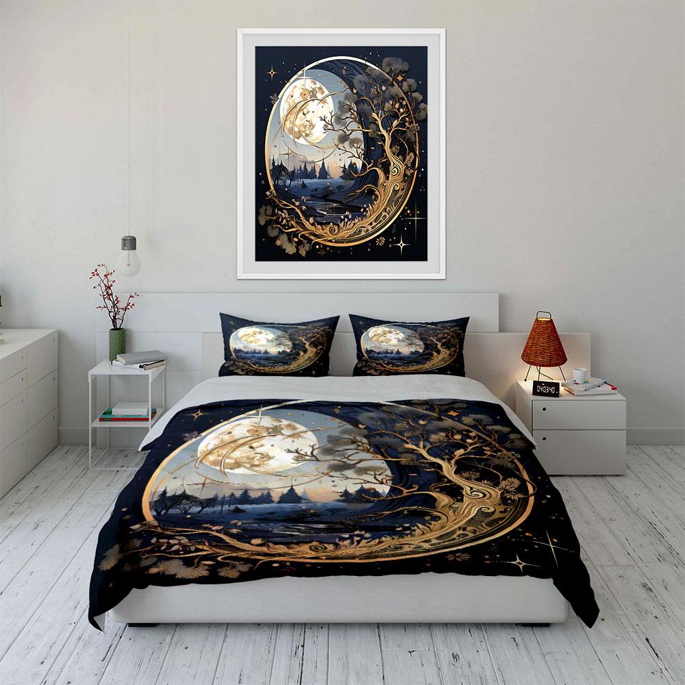 "Moonlit Forest Artistic Home Decor" Bedding Set with 1 Duvet Cover 2 Pillowcases Single Double King Queen, Gift