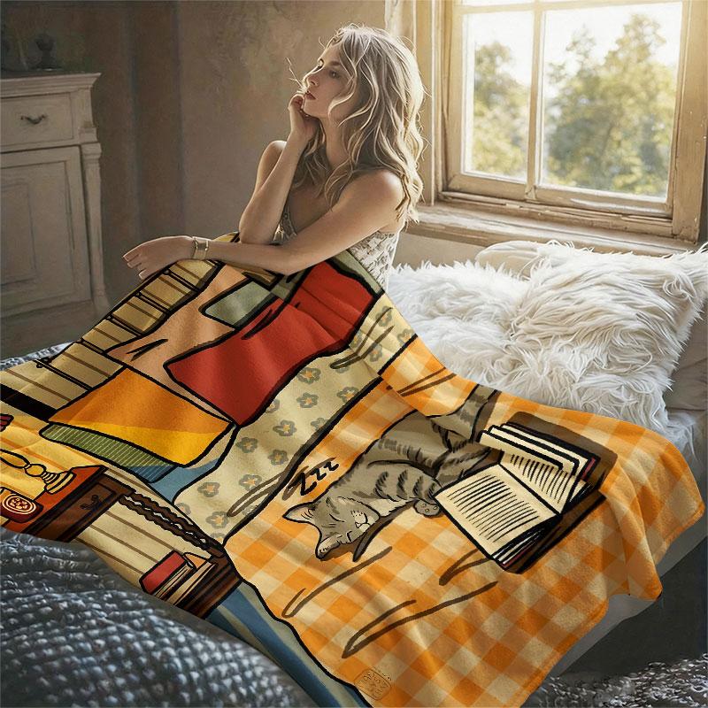 Sleeping Cat Bedroom Cozy Flannel Blanket Perfect for Sofa Office Bed Travel Sleep Read Relax Camping Four Season Use