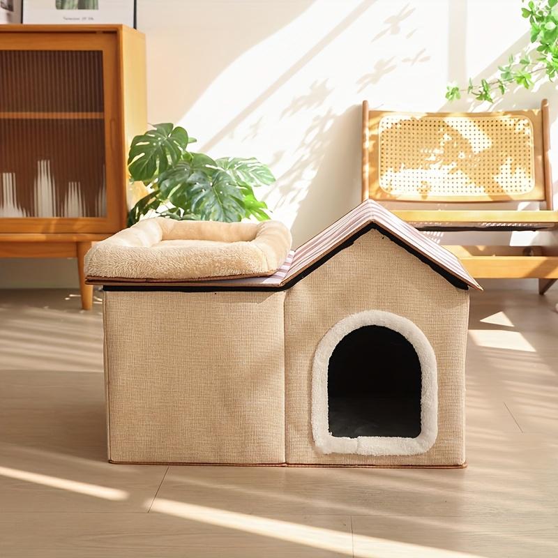 2-in-1 Cat House with Removable Bed - Large All-Season Warm Pet Villa for Indoor & Outdoor Use, Cozy Durable Cat Furniture