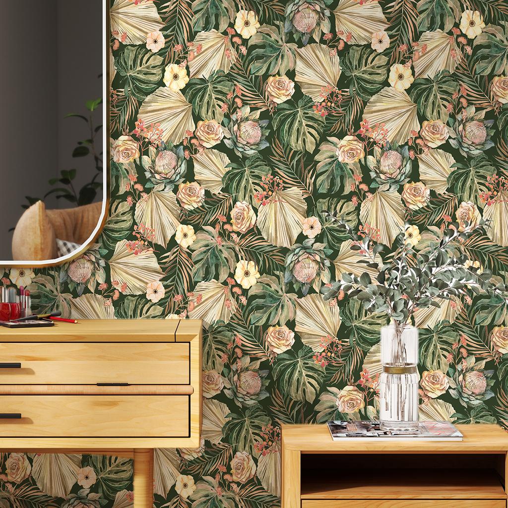 Thickened Wallpaper Self-Adhesive High-End Wall Decoration Flower Green Plant Wall Sticker Room Decoration