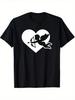 S Cupid Heart Pattern T-Shirt - Lover's Style, Short Sleeve Round Neck, Comfortable Quality Top, Daily Wear, Clothing, Love Theme Shirt, 's Heart T-Sh