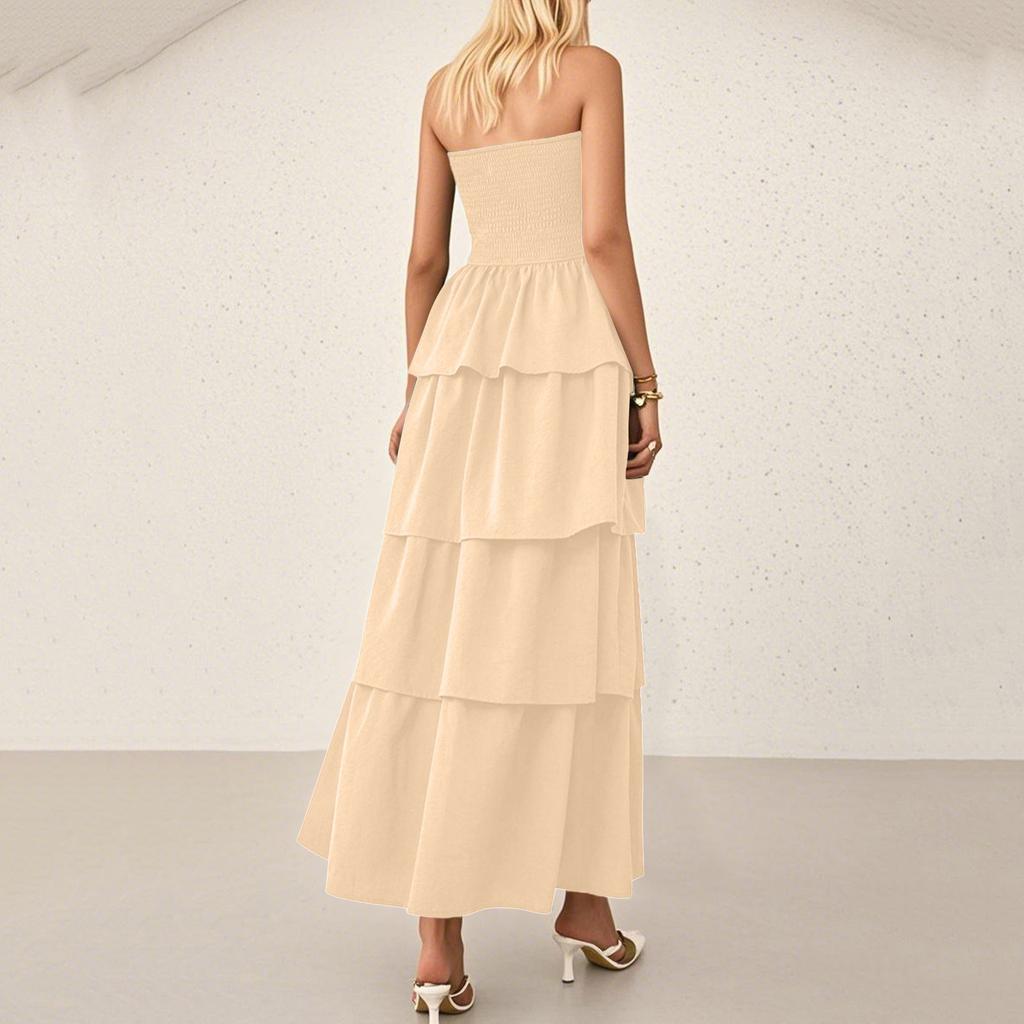 Women's Fashion Sheath Shrunken Pleated Layered Pleated Casual Beach Tank Dresses