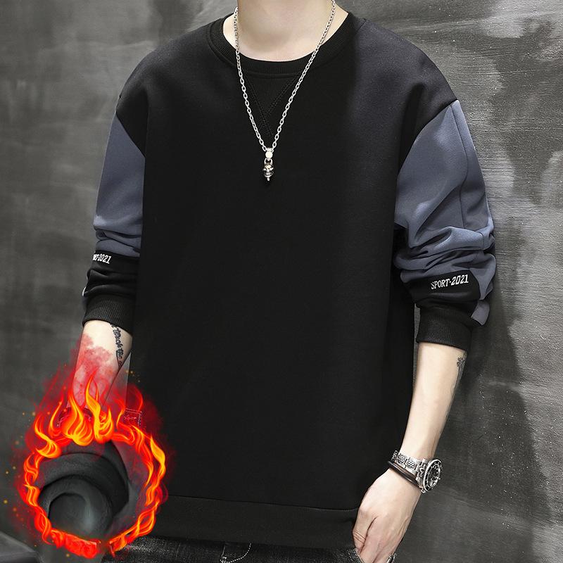 Long Sleeve T-shirt Men Plus Fleece Hoodie Autumn and Winter New Fashion Brand Round Neck Hoodie Casual Men's Clothes