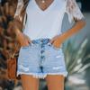 2024 New Denim Shorts Mid Waist Buckle Fashion Washed Ripped Denim Shorts For Women