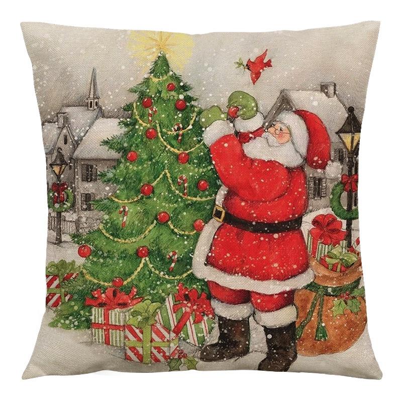 Throw Pillow Case Retro Christmas Cartoon Living Room Bedroom Cushion Pillow