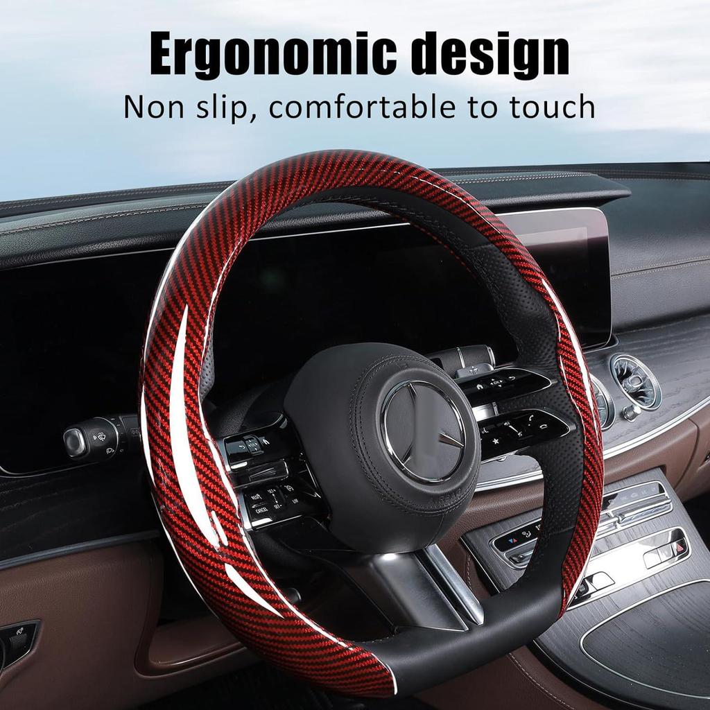 Carbon Fiber Pattern Anti-Slip Leather Steering Wheel Cover for Various Car Models