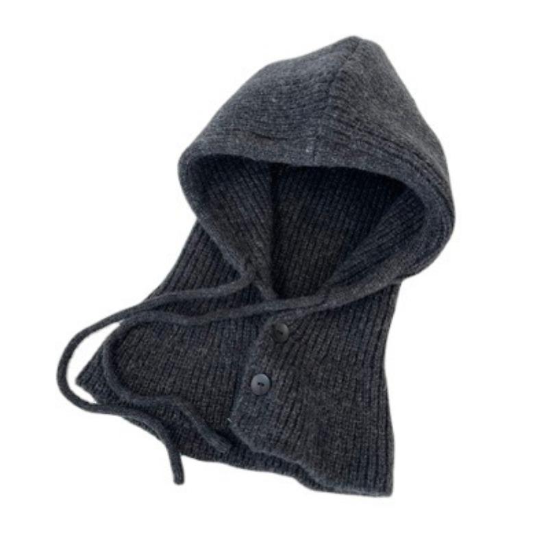 Korean Balaclava Hat for Women Winter Warm Hooded Scarf One Piece Knitted Woolen Hat Ear Protection Pullover Hat