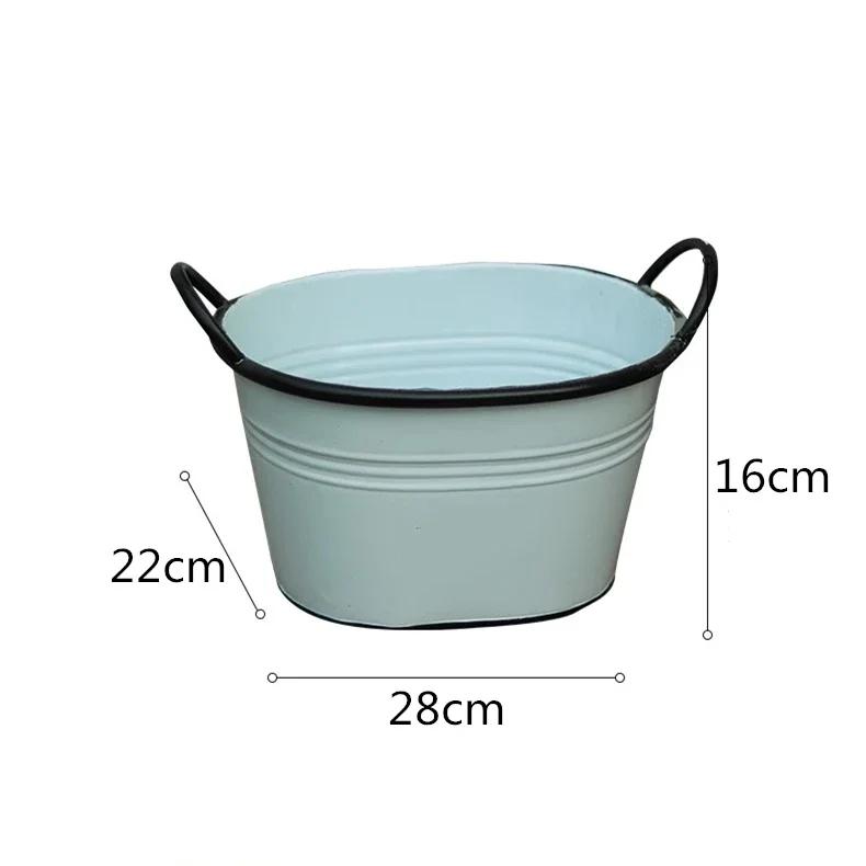 Белое Металлическое Железное Ведро с Двойными Ручками Посадочные Вазы Овальный Цветочный Горшок Декор для Дома Сада Двора Балкона Украшение
