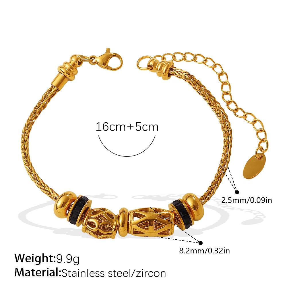 Retro-Stil DIY Schneeflocke Hohl Diamant Anhänger Armband Edelstahl High-End Gold Perlen Armband