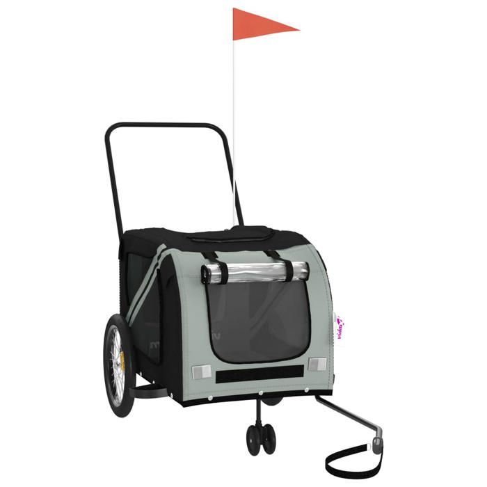 VidaXL Remorque de Vélo pour Animaux de Compagnie, Chariot à Vélo pour Chien avec Drapeau, Remorque de Vélo pour Chien, Gris 93902