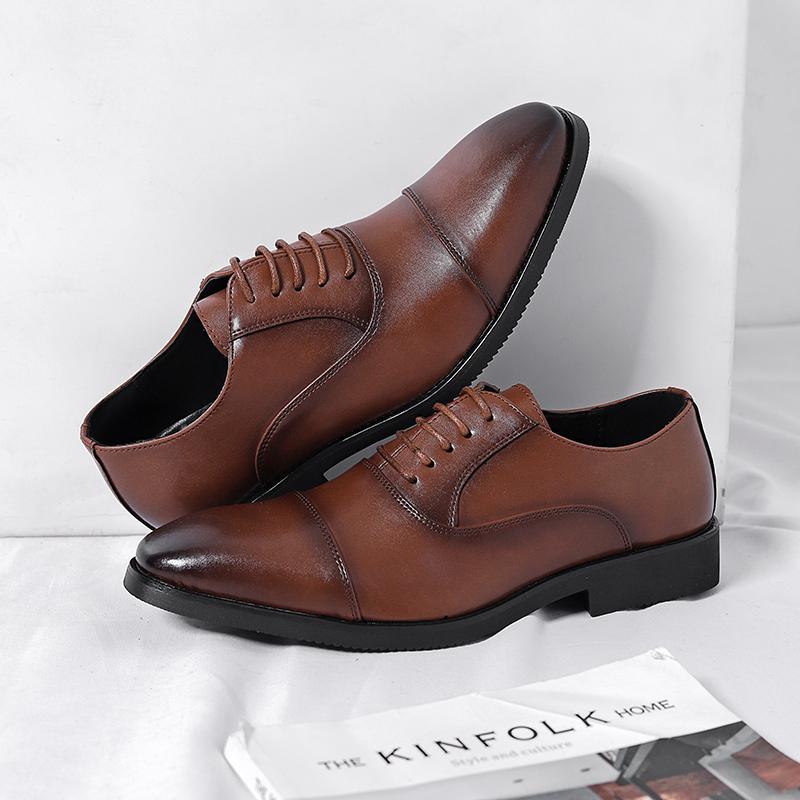 Fashion Big Size Mens Formal Genuine Leather Dress Shoes British Stylish Business Dress Men Flats High Quality Brogues Oxford Shoes Men